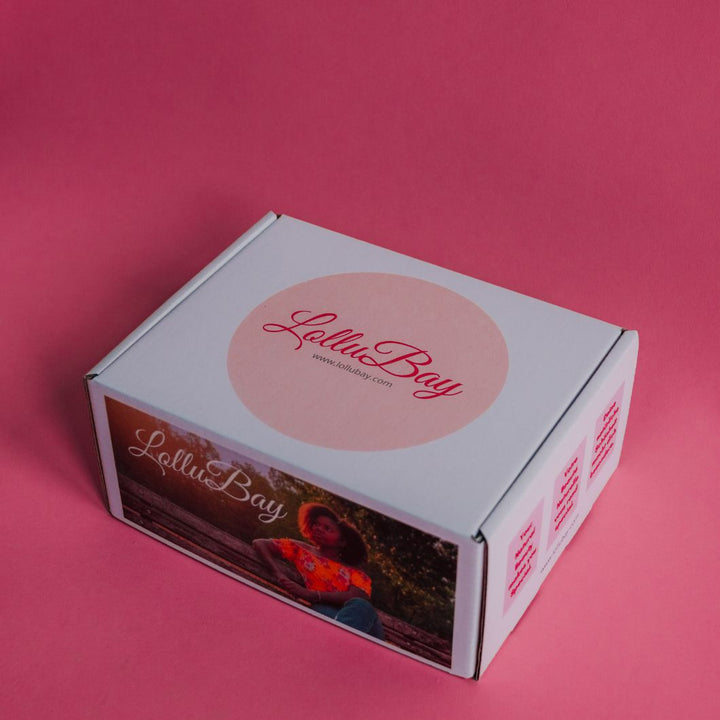 LolluBay Beauty Box – white gift box with the pink LolluBay label
